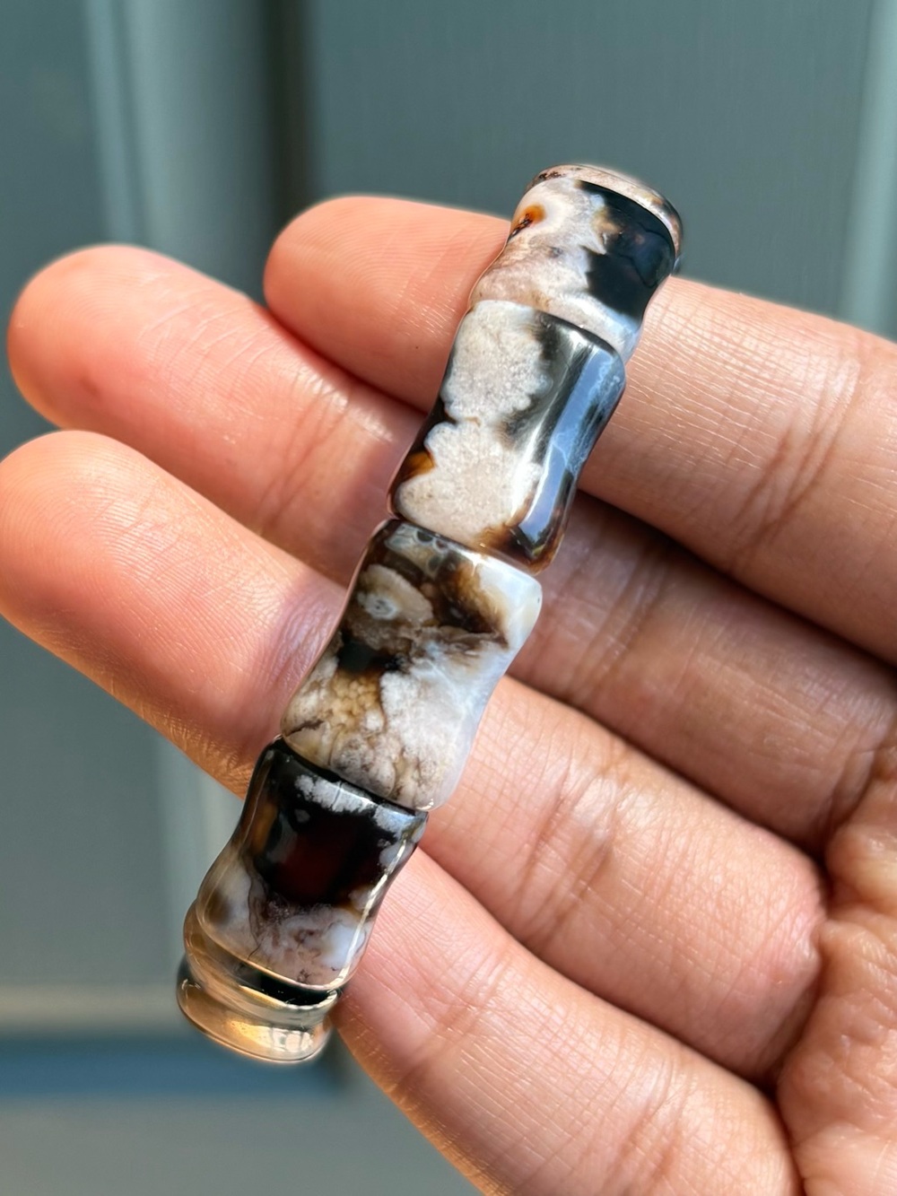 Black Flower Agate Crystal Bangle Bracelet 12.5mm - Picture 5 of 10